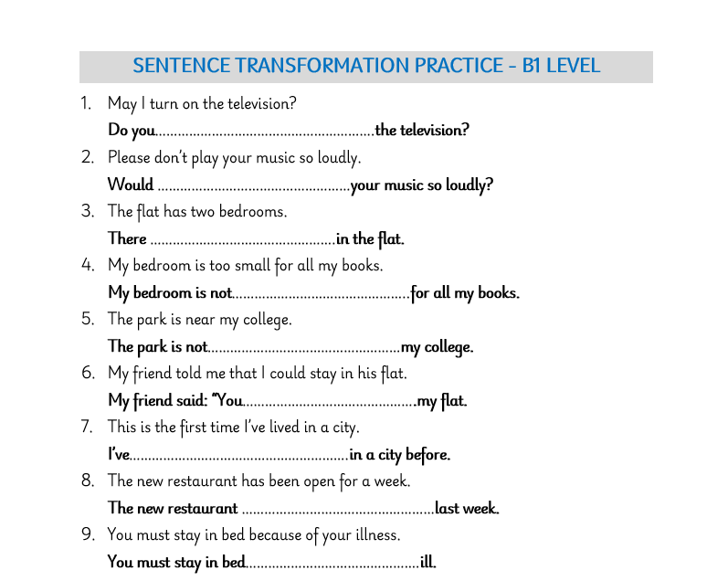SENTENCE TRANSFORMATION PRACTICE [Grammar Worksheet]